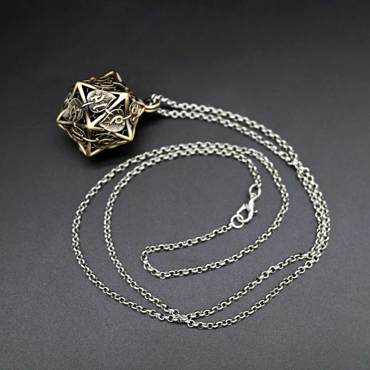 Leaflock | Ancient Gold D20 Pendant Necklace with Mini Metal Dice