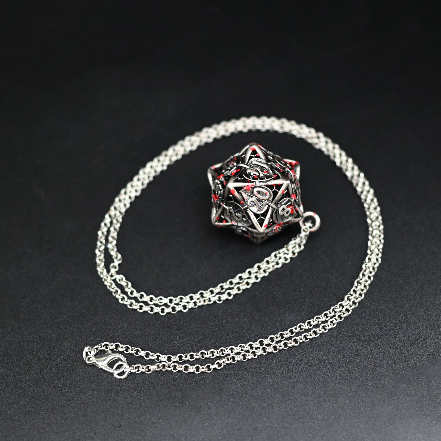 Leaflock | Blood Spatter D20 Pendant Necklace with Mini Metal Dice