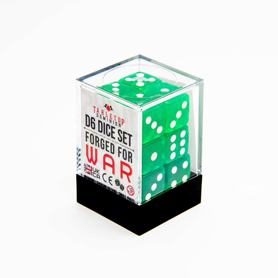 16mm D6 | Transparent Green | Square Edge | 12 Pack
