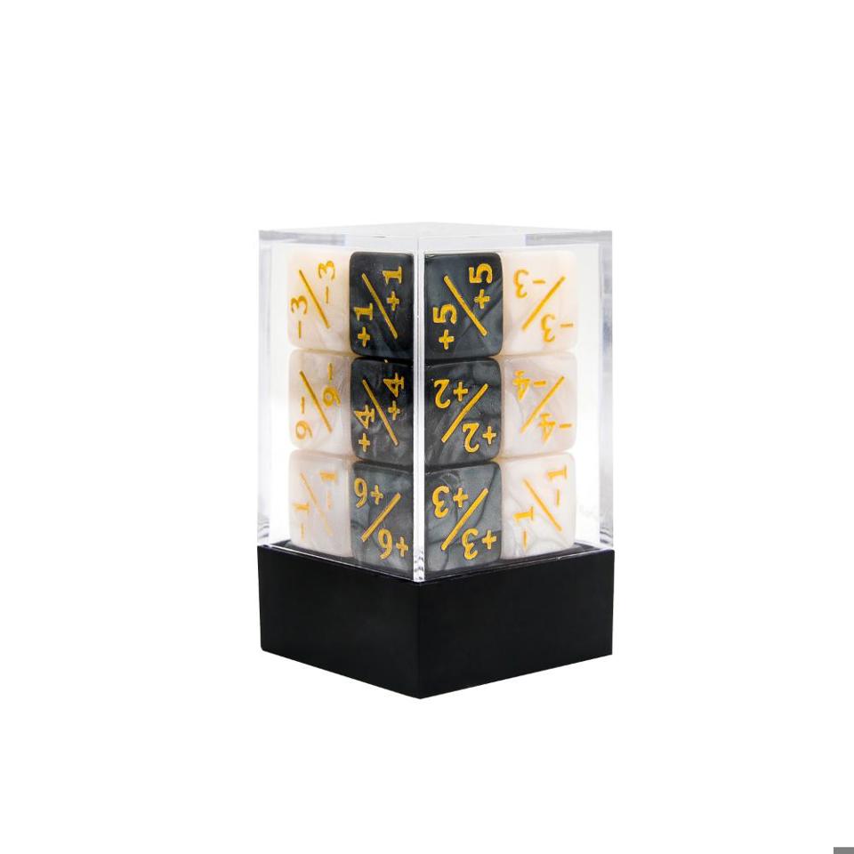 16mm D6 Dice Counters | Marbled Black & White | 12 Pack