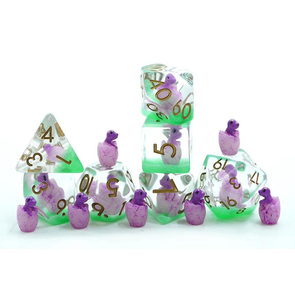 Purple Hatchling Dragon | Resin Inclusion Dice | 7 Piece Set