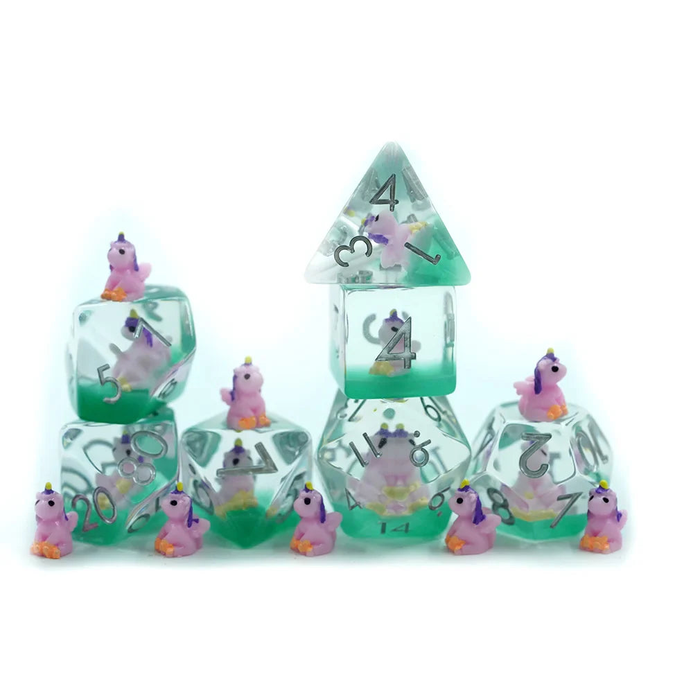Purple Unicorns | Resin Inclusion Dice | 7 Piece Set