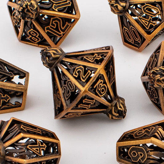 Spark Bottle Lantern | Hollow Metal D&D Dice Set | 7 Piece
