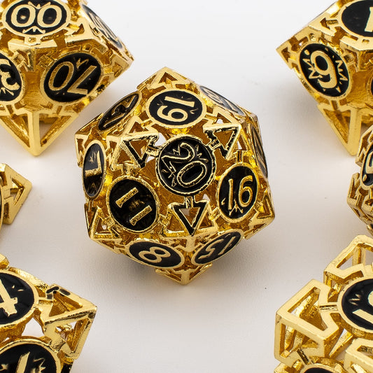 Golden Arrow | Hollow Metal D&D Dice Set | 7 Piece