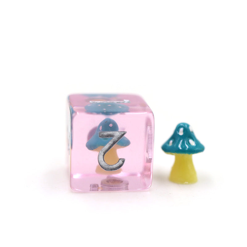Teal Mushies | Resin Inclusion Dice | 7 Piece Set