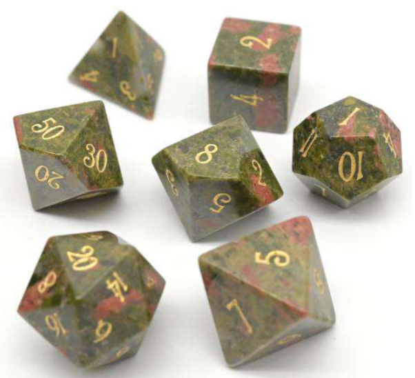 Unakite | Gemstone Dice | 7 Piece Set