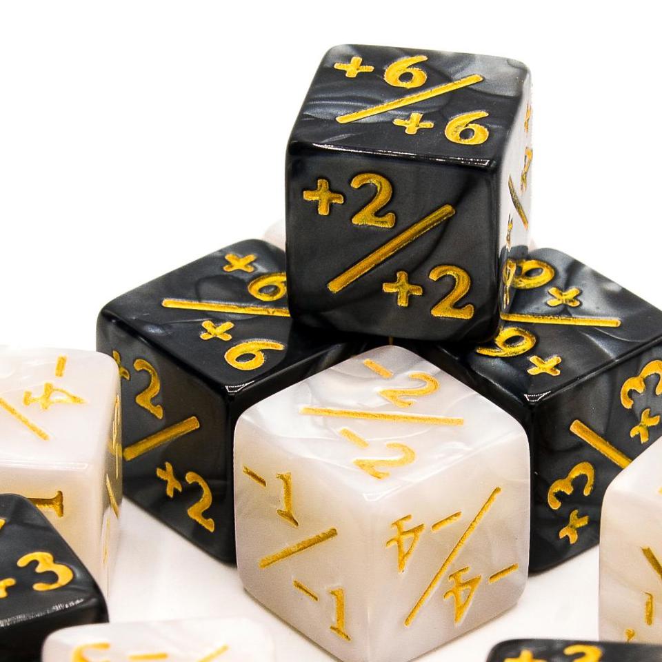 16mm D6 Dice Counters | Marbled Black & White | 12 Pack