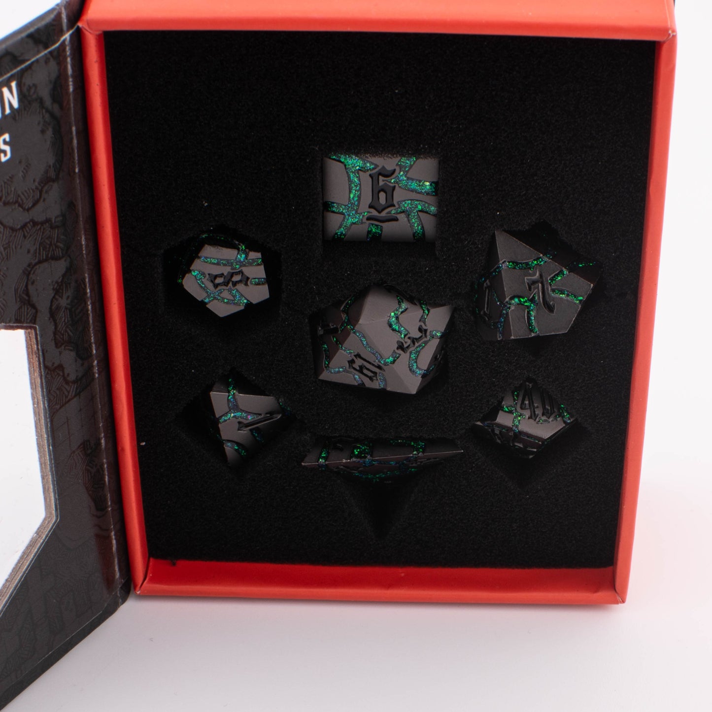 Abyssal Verdant | Cracked Metal Dice | Zinc Alloy | 7 Piece Set