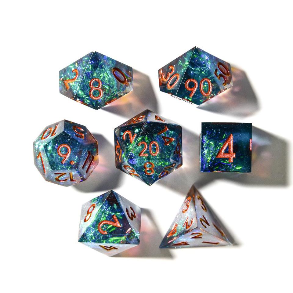 Cosmic Veil | Sharp Edge Dice | Resin | 7 Piece Set