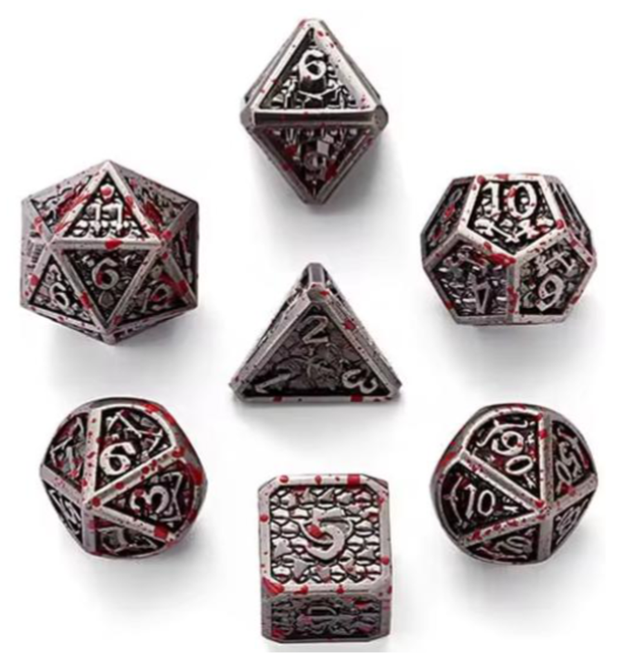 Armoured Knight | Blood Spatter Dice | Metal | 7 Piece Set