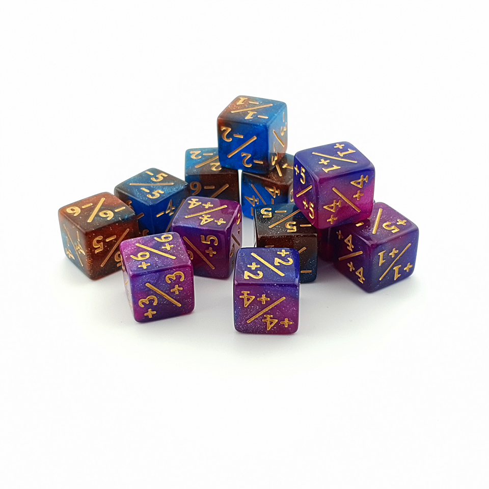16mm D6 Dice Counters | Purple & Blue | 12 Pack