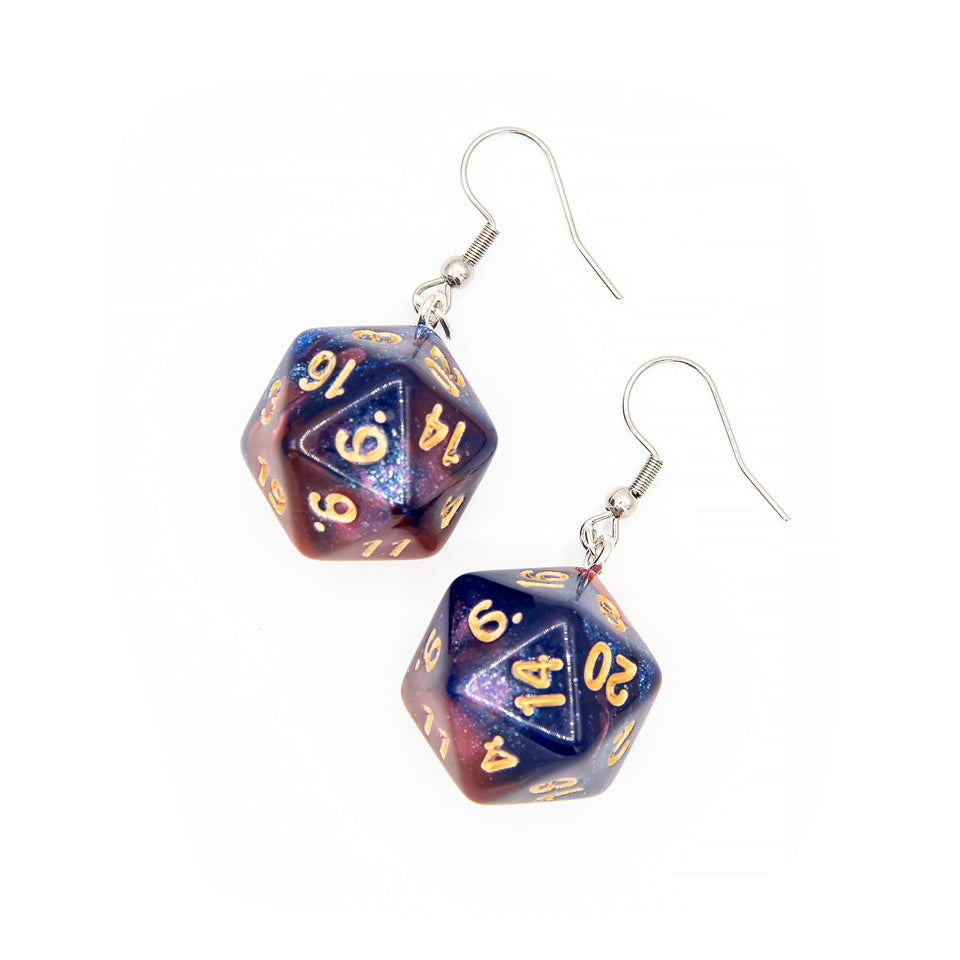 D20 Earrings | Blue & Purple Swirl