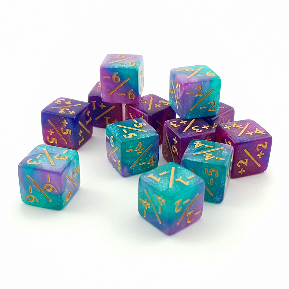 16mm D6 Dice Counters | Purple & Teal | 12 Pack