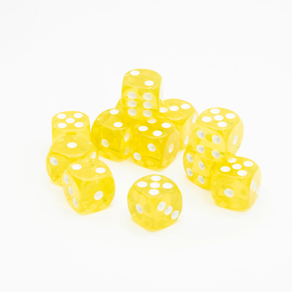 16mm D6 | Transparent Yellow | Round Edge | 12 Pack