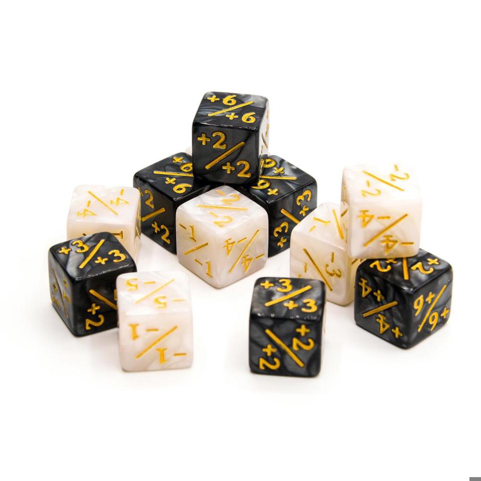 16mm D6 Dice Counters | Marbled Black & White | 12 Pack