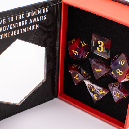 Jester's Gambit | Sharp Edge Resin Dice | 7 Piece Set