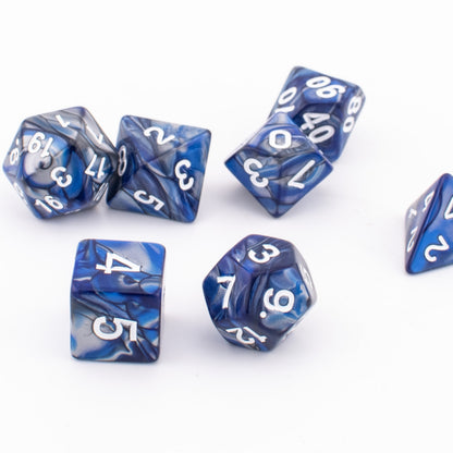 Blue Marble Swirl | Soft Edge Dice | Acrylic | 7 Piece Set