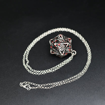 Leaflock | Blood Spatter D20 Pendant Necklace with Mini Metal Dice