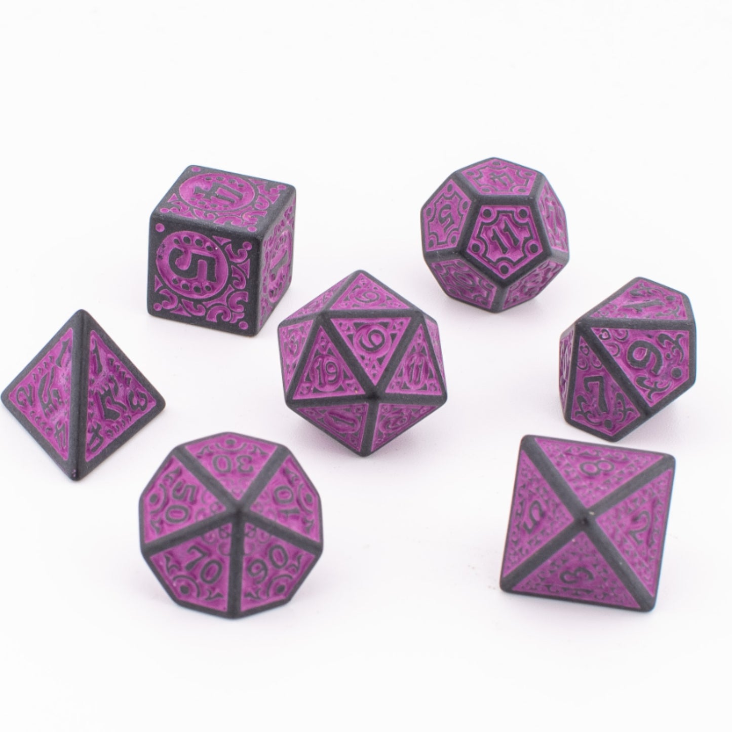Twilight Enchantment | Round Edge Acrylic Dice | Black Inked Set | 7 Piece Set