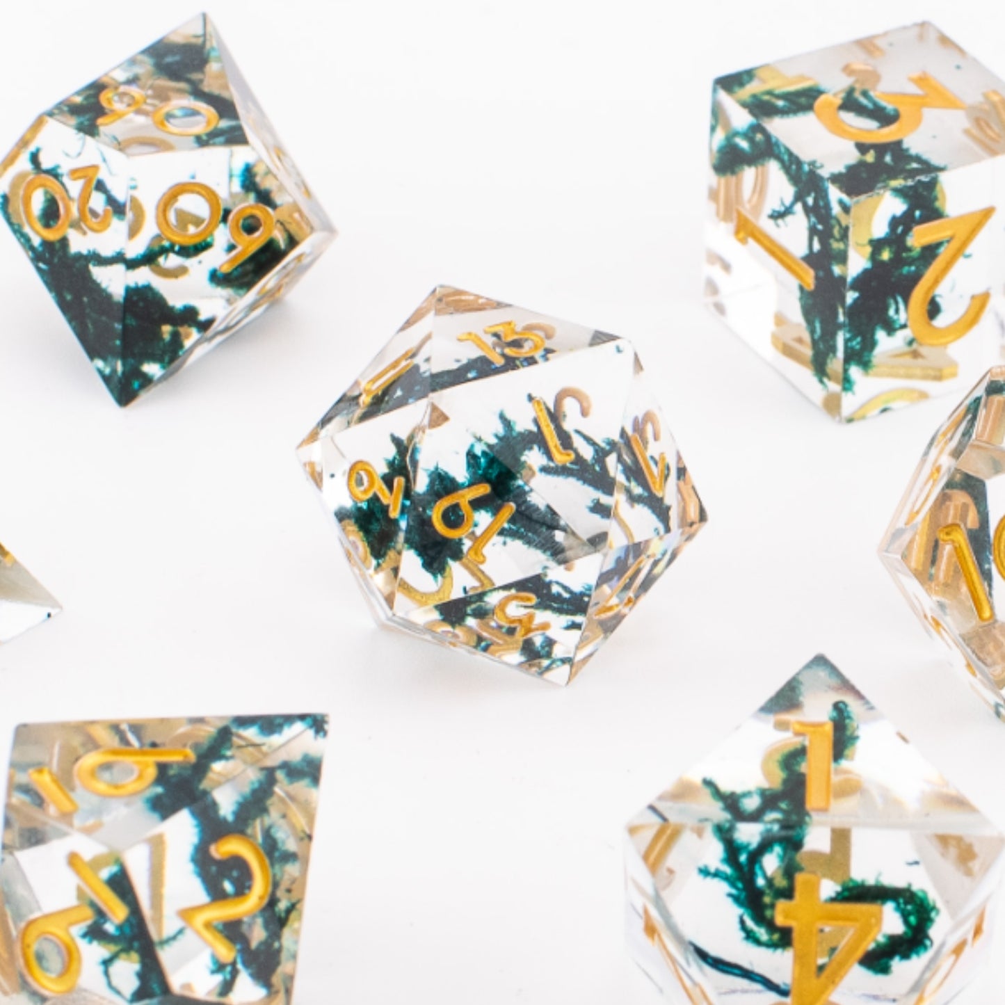 Forest Moss | Sharp Edge Dice | Resin | 7 Piece Set