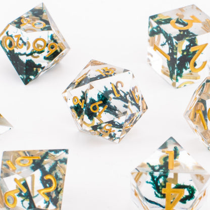 Forest Moss | Sharp Edge Dice | Resin | 7 Piece Set