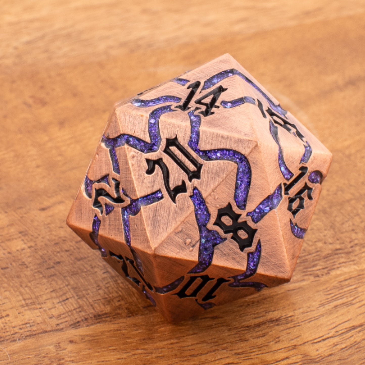 Gilded Void | Oversized Metal D20 | Copper and Purple | Single D20