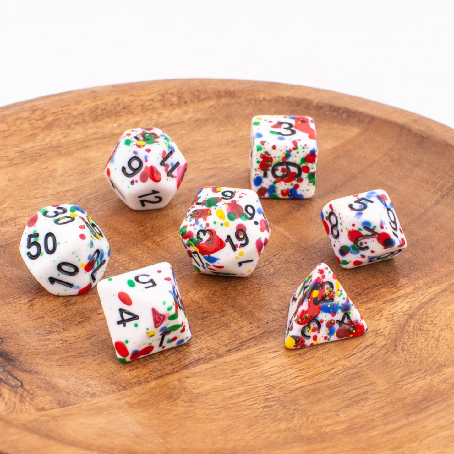 Confetti Splatter | Soft Edge Dice | Acrylic | 7 Piece Set
