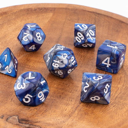 Blue Marble Swirl | Soft Edge Dice | Acrylic | 7 Piece Set