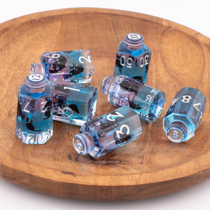 Midnight Meow Potion | Sharp Edge Resin Dice | 7 Piece Set
