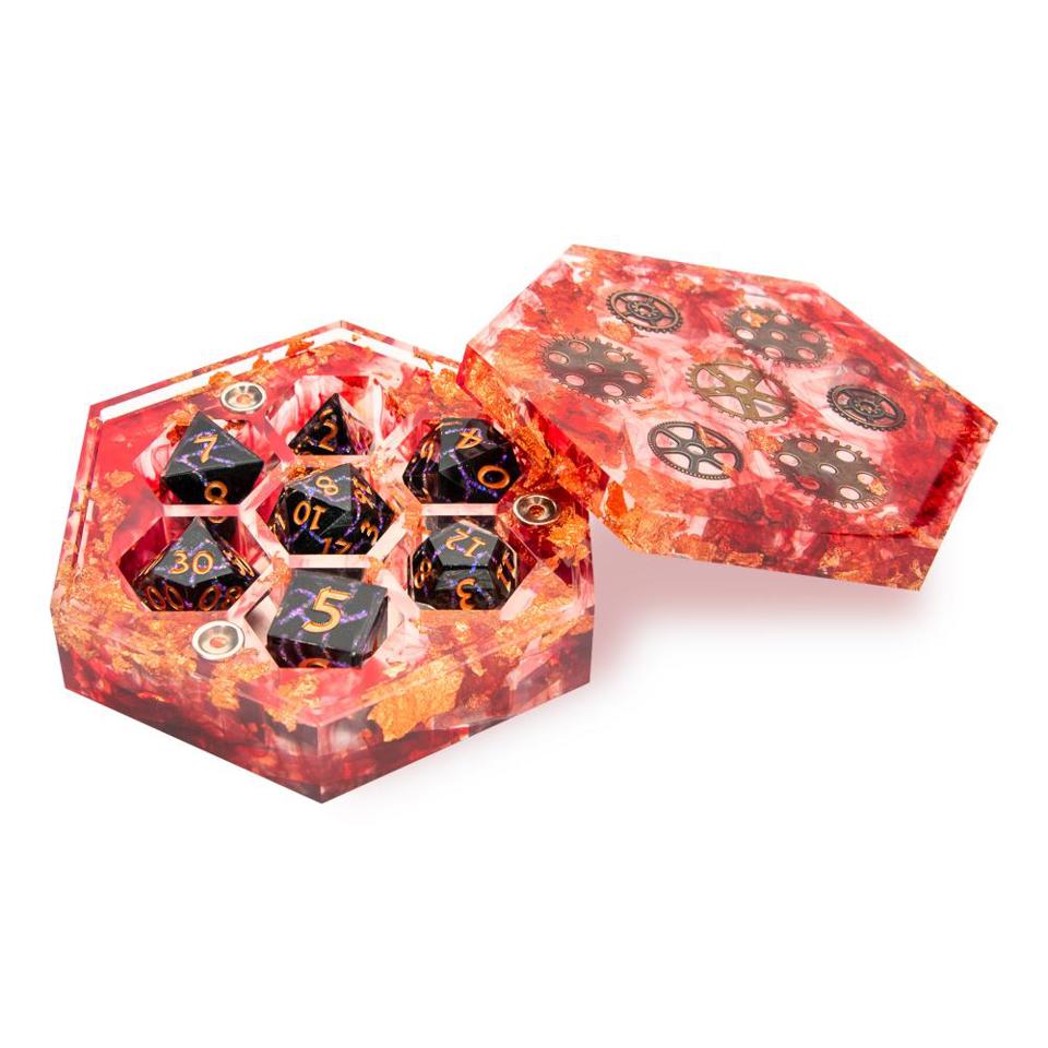 Crimson Clockwork | Hexagonal Resin Dice Box