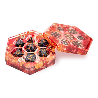 Crimson Clockwork | Hexagonal Resin Dice Box