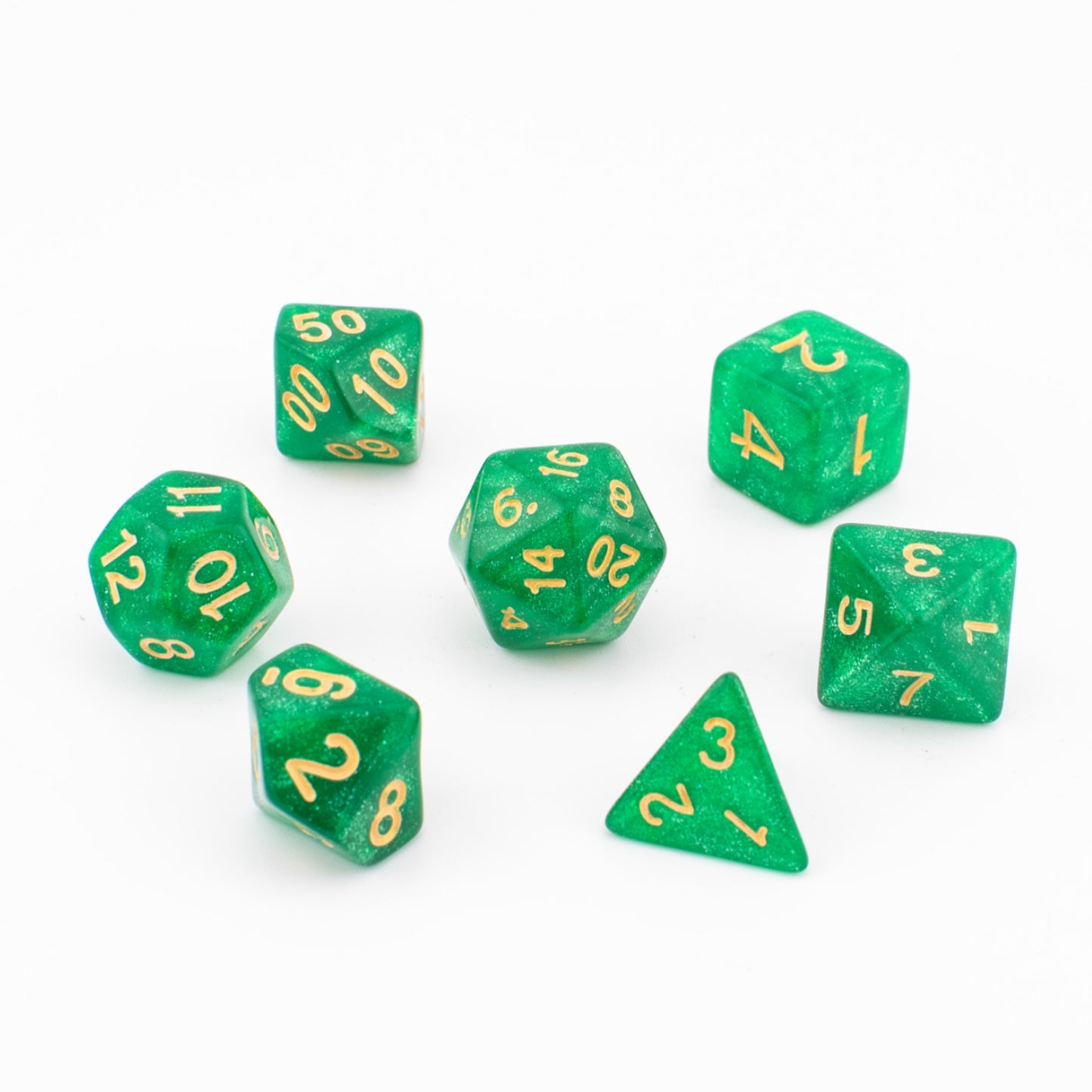 Emerald Stardust | Soft Edge Dice | Acrylic | 7 Piece Set