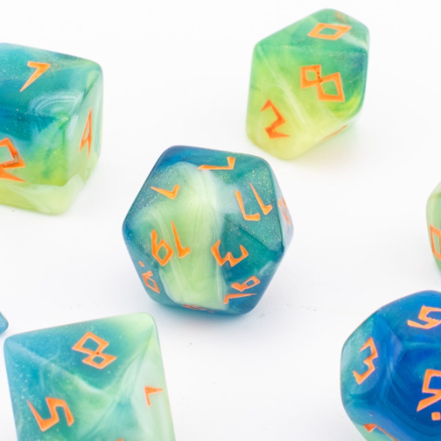 Sunken Lagoon | Soft Edge Acrylic Dice | 7 Piece Set