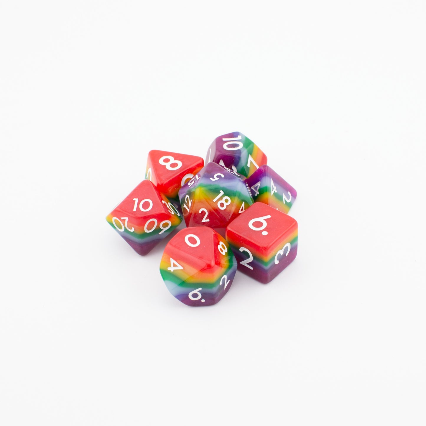 Rainbow Pride | Soft Edge Dice | Acrylic | 7 Piece Set