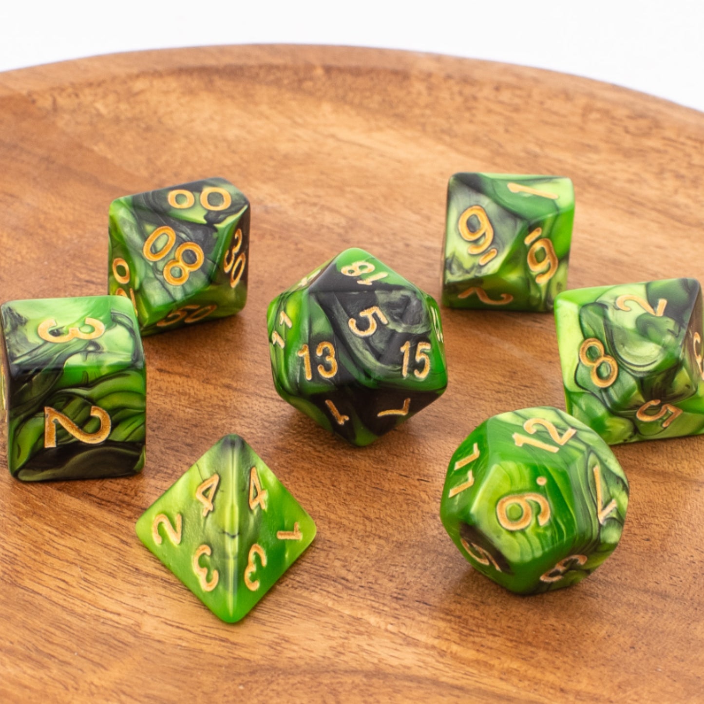 Forest Marble | Soft Edge Dice | Acrylic | 7 Piece Set