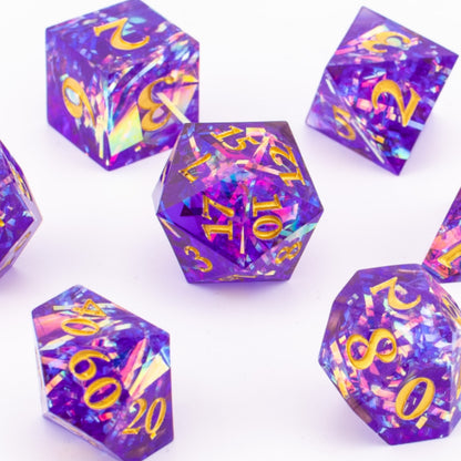 Celestial Amethyst | Sharp Edge Dice | Resin | 7 Piece Set