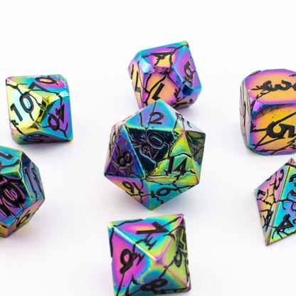 Synthwave Nexus | Polyhedral Dice Set | Solid Metal | 7 Piece Set