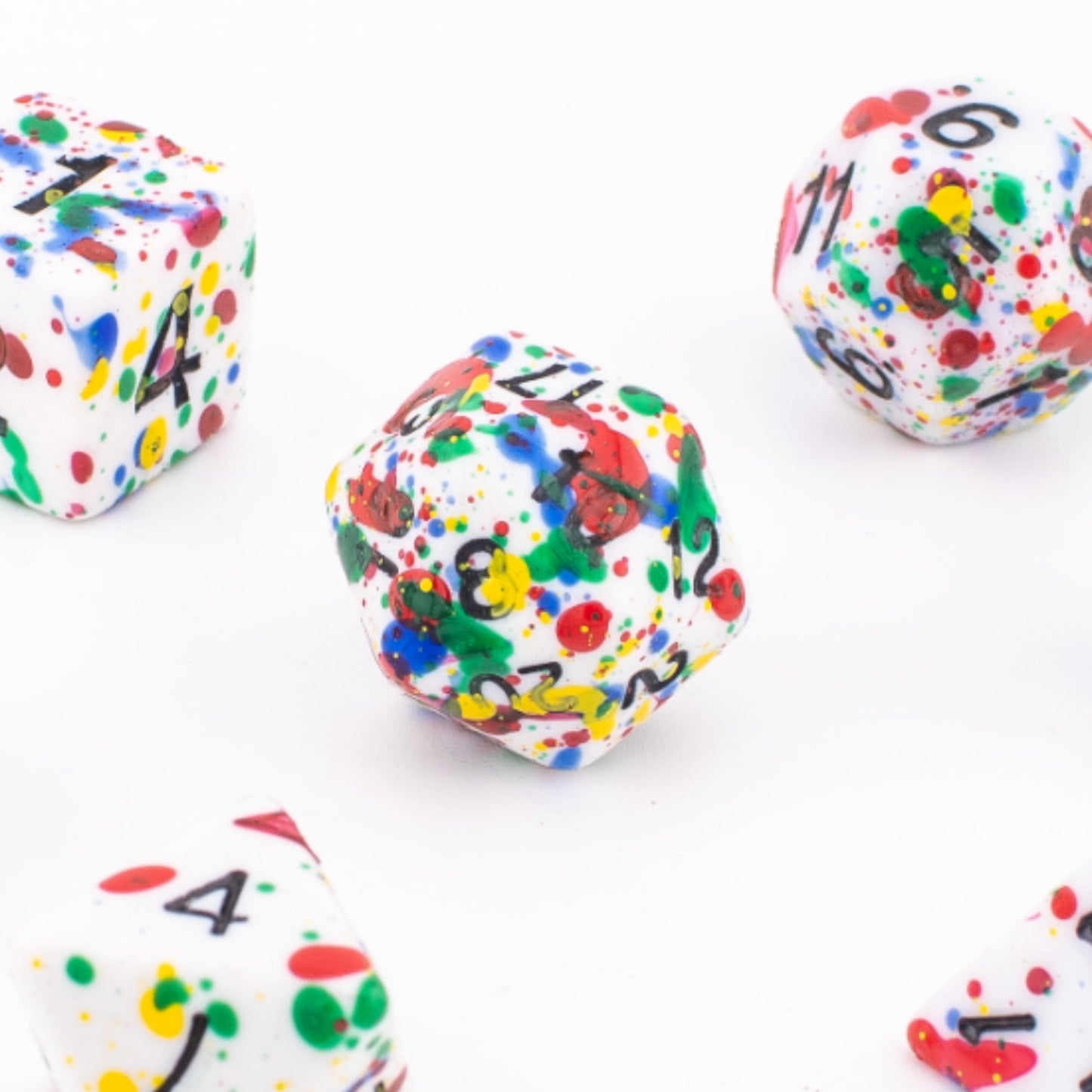 Confetti Splatter | Soft Edge Dice | Acrylic | 7 Piece Set