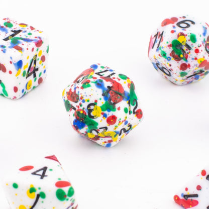 Confetti Splatter | Soft Edge Dice | Acrylic | 7 Piece Set