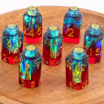 Sorcerer's Elixir | Potion Bottle Resin Dice | Sharp Edge | 7 Piece Set