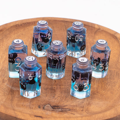 Midnight Meow Potion | Sharp Edge Resin Dice | 7 Piece Set