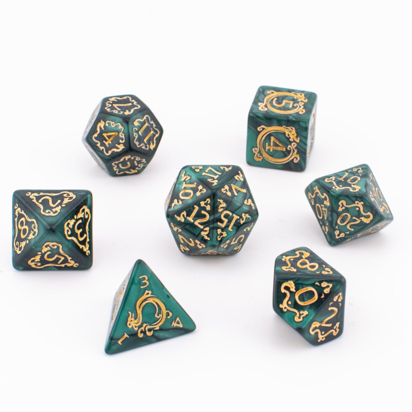Emerald Alchemy | Soft Edge Acrylic Dice | 7 Piece Set