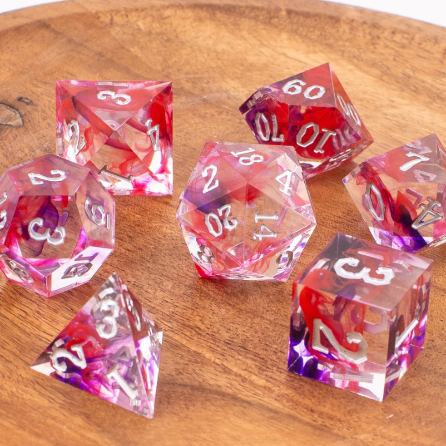 Ethereal Rose Swirl | Sharp Edge Resin Dice | 7 Piece Set