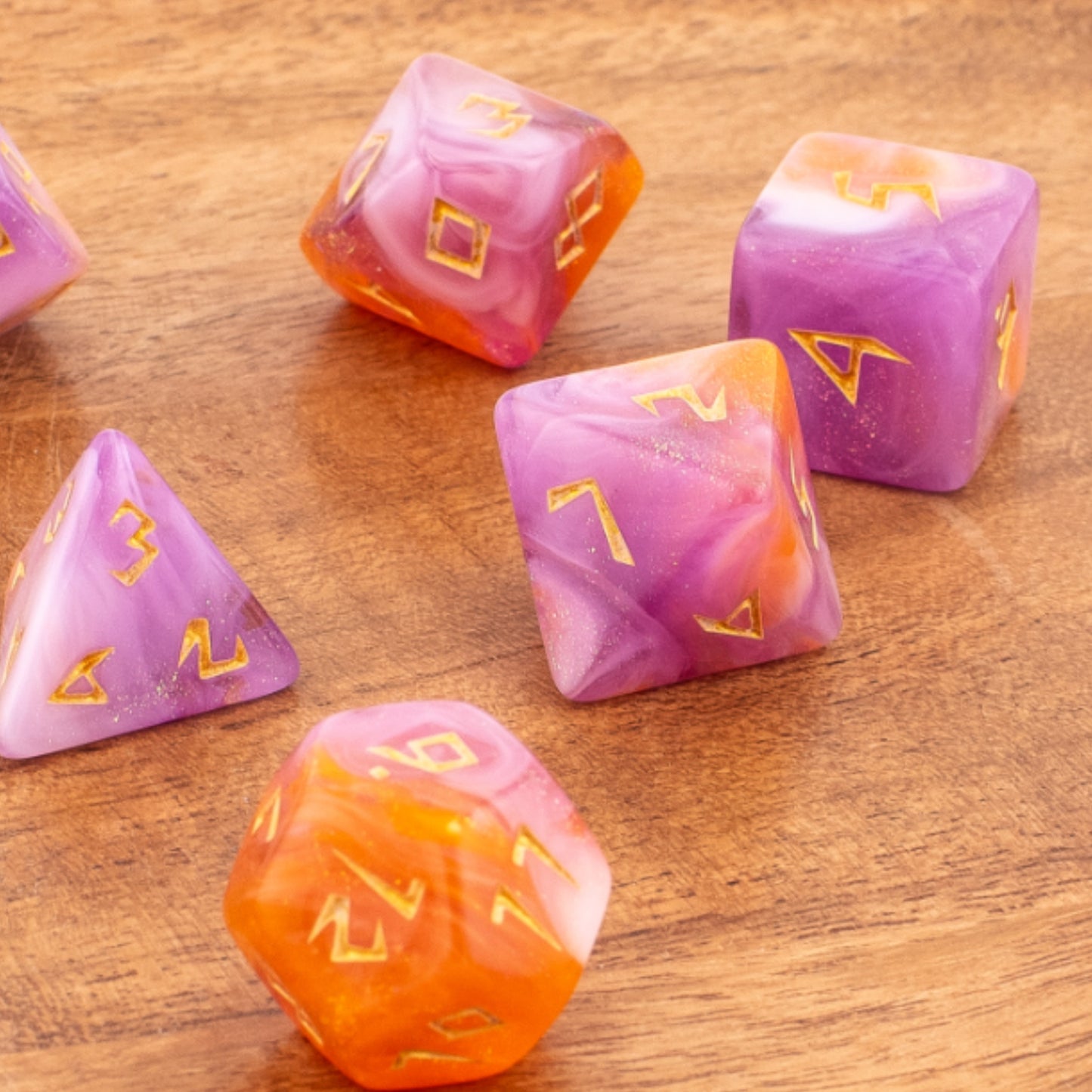 Celestial Sunset | Soft Edge Acrylic Dice | 7 Piece Set