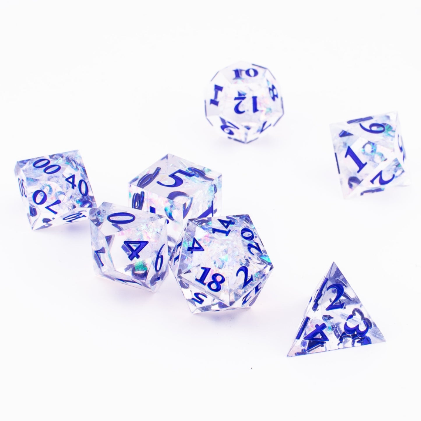 Crystal Current | Sharp Edge Dice | Resin | 7 Piece Set