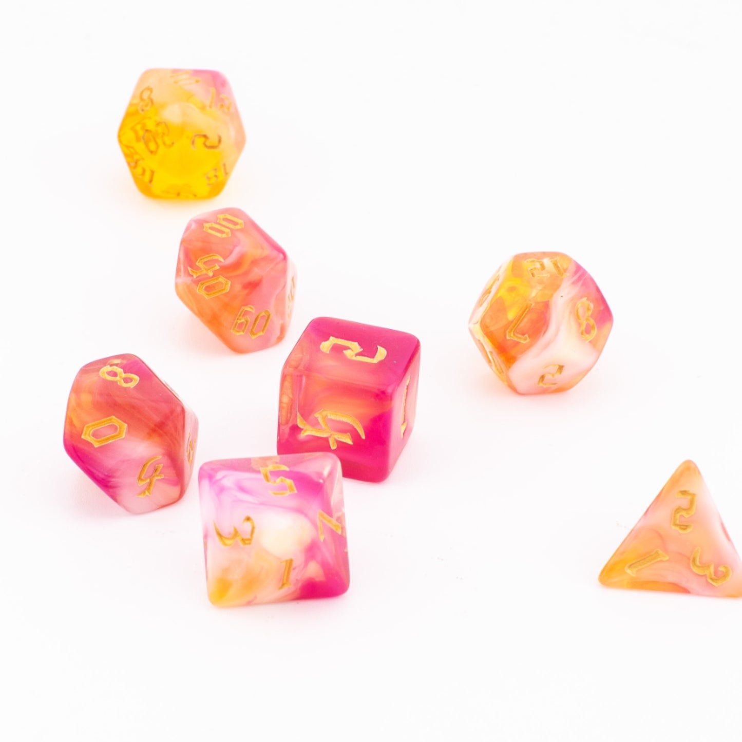 Sunset Swirl | Soft Edge Dice | Acrylic | 7 Piece Set