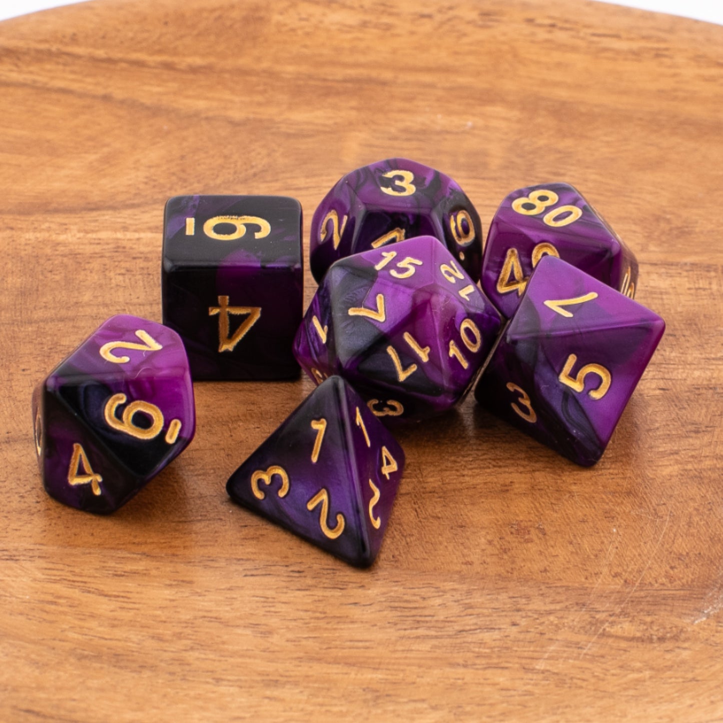 Twilight Shroud | Soft Edge Acrylic Dice | Purple & Black | 7 Piece Set