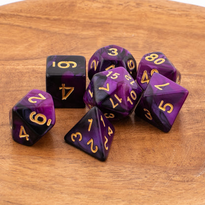 Twilight Shroud | Soft Edge Acrylic Dice | Purple & Black | 7 Piece Set