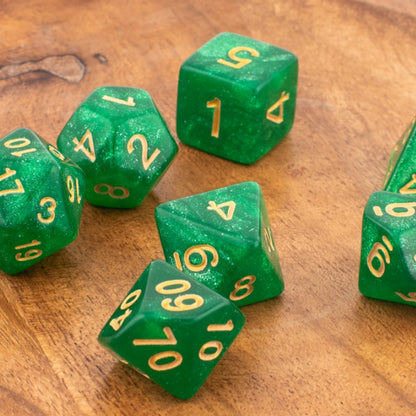 Emerald Stardust | Soft Edge Dice | Acrylic | 7 Piece Set