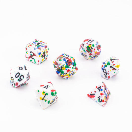 Confetti Splatter | Soft Edge Dice | Acrylic | 7 Piece Set